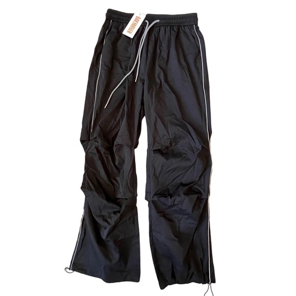 Bakyarder Pants - NEW Bakyarder Womens Black Parachute Pants Baggy Y2K Streetwear Track Trousers L